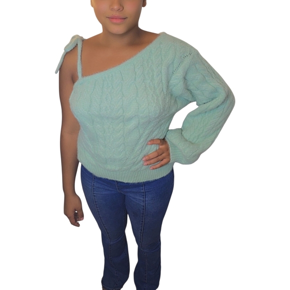 Sexy Juniors/Women's Mint Green Off-The-Shoulder Sweater sz L, NWT - Picture 1 of 6